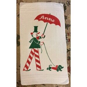 VTG Retro Style Christmas Man Walking With dachshund - Dundee Beach Towel ANNE